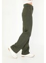 BİKELİFE Women's Khaki Wide Leg Palazzo High Waist Trousers