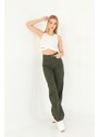 BİKELİFE Women's Khaki Wide Leg Palazzo High Waist Trousers