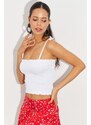 Cool & Sexy Women's White Halter Collared Crop Top