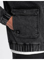 Ombre Clothing Pánská džínová bunda katana s kapsami a kapucí - černá V4 C558