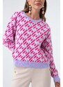 Lafaba Women's Lilac Crew Neck Patterned Knitwear Sweater