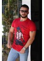 Madmext Printed Claret Red T-Shirt 4028