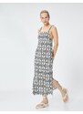 Koton Long Ethnic Printed Dress with Slit Straps