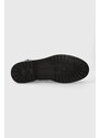 Kožené kotníkové boty Tommy Hilfiger BELT BOOTIE MATERIAL MIX dámské, tmavomodrá barva, na plochém podpatku, FW0FW07477