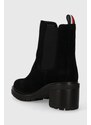 Semišové kotníkové boty Tommy Hilfiger ESSENTIAL MIDHEEL SUEDE BOOTIE dámské, černá barva, na podpatku, FW0FW07522