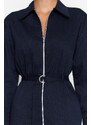 Trendyol Navy Pásek Rovný Střih Midi Zip Detail Tkané šaty