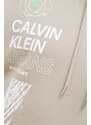 Mikina Calvin Klein Jeans pánská, béžová barva, s kapucí, s potiskem