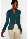 Trendyol Emerald Green Sheer Pleated Fitted Woven Shirt