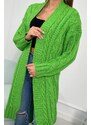 MladaModa Kardiganový svetr s copánkovým vzorem model SW1 světle zelený