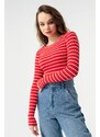 Lafaba Women's Red-ecru Corduroy Long-Sleeve Crop Top