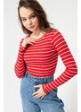 Lafaba Women's Red-ecru Corduroy Long-Sleeve Crop Top