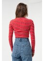Lafaba Women's Red-ecru Corduroy Long-Sleeve Crop Top