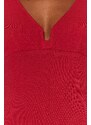 Trendyol Burgundy Cotton Stretchy V Neck Fitted/Situated Stretchy Snaps Knitted Body