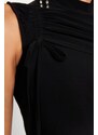 Trendyol Black Drape Detailed Single Sleeve Knitted Bodysuit