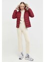Péřová bunda Tommy Jeans dámská, vínová barva, zimní