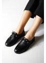 Marjin Women's Genuine Leather Comfort Casual Shoes with Lace-up Demas Black