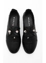 Marjin Women's Genuine Leather Comfort Casual Shoes with Lace-up Demas Black