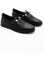 Marjin Women's Genuine Leather Comfort Casual Shoes with Lace-up Demas Black