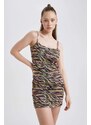 DEFACTO Coool Zebra Patterned Strap Mini Dress