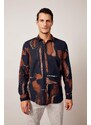 DEFACTO Regular Fit Polo Neck Patterned Cotton Long Sleeve Shirt