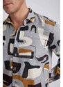 DEFACTO Regular Fit Polo Neck Patterned Textured Long Sleeve Shirt