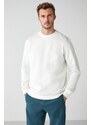 GRIMELANGE Travis Men's Soft Fabric Regular Fit Round Neck White Sweatshir