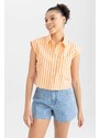 DEFACTO Cool Crop Top Shirt Collar Striped Poplin Sleeveless Shirt