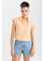 DEFACTO Cool Crop Top Shirt Collar Striped Poplin Sleeveless Shirt