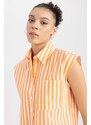 DEFACTO Cool Crop Top Shirt Collar Striped Poplin Sleeveless Shirt