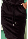 numoco Černé velurové dámské sportovní šaty se zavazováním a kapsičkami 13-129