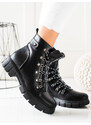 VINCEZA Klasické kotníčkové boty dámské černé na plochém podpatku
