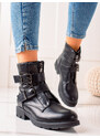 KAYLA Trendy kotníčkové boty dámské černé na plochém podpatku