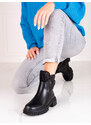 Krásné černé dámské kotníčkové boty na plochém podpatku