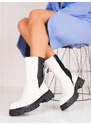 Exkluzívní dámské bílé kotníčkové boty na plochém podpatku