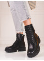 Pěkné černé kotníčkové boty dámské na plochém podpatku