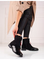 Pohodlné kotníčkové boty dámské černé na plochém podpatku
