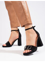 VINCEZA Výborné sandály černé dámské na širokém podpatku