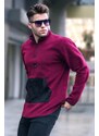 Madmext Men's Claret Red Bato Collar Kangaroo Pocket Cold-Proof Fleece Sweatshirt 6018