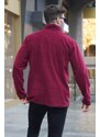 Madmext Men's Claret Red Bato Collar Kangaroo Pocket Cold-Proof Fleece Sweatshirt 6018