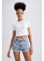 DEFACTO High Waist Crop-Tip Jean Shorts