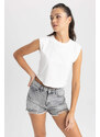 DEFACTO Normal Waist Cropped Side Leg Jean Shorts