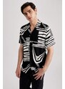 DEFACTO Regular Fit High Collar Printed Viscose Short Sleeve Shirt