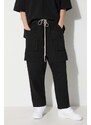 Bavlněné kalhoty Rick Owens černá barva, široké, medium waist