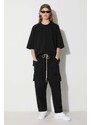 Bavlněné kalhoty Rick Owens černá barva, široké, medium waist