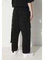 Bavlněné kalhoty Rick Owens černá barva, široké, medium waist