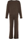 Trendyol Brown Corded Cotton Tshirt-Pants Knitted Pajama Set