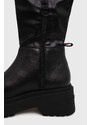 Kozačky Tommy Jeans TJW OVER THE KNEE BOOTS dámské, černá barva, na platformě, EN0EN02254