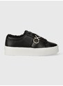 Kožené sneakers boty Calvin Klein FLATFORM CUPSOLE LACE UP W/HW WL černá barva, HW0HW01671