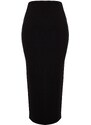 Trendyol Black Knitted Midi Skirt With Slit Detail and Soft Touches