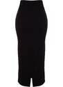 Trendyol Black Knitted Midi Skirt With Slit Detail and Soft Touches